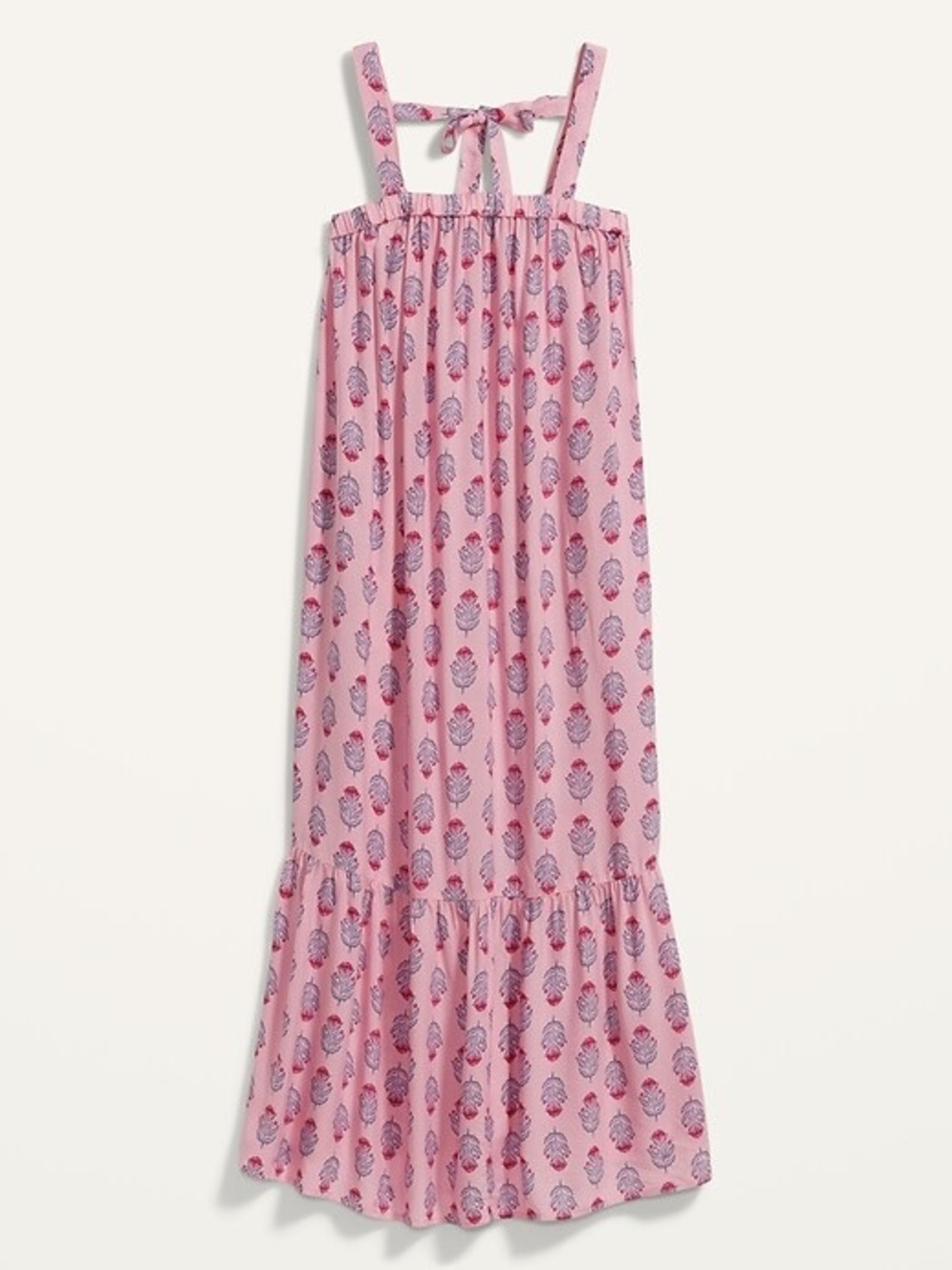 Old Navy Tie-Back Cutout Maxi Swing Summer Dress Pink Posies Size XL New